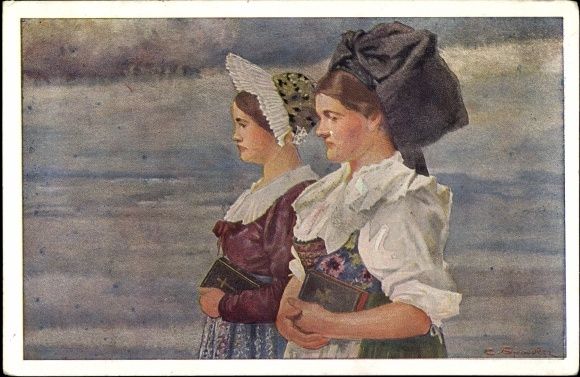 Künstler Ak Spindler, C., Trachten Elsaß Lothringen, Haut Rhin, Bas Rhin