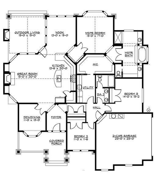 Craftsman 3 Beds 2 Baths 2320 Sq/Ft Plan #132-200 Main Floor Plan - Houseplans.com