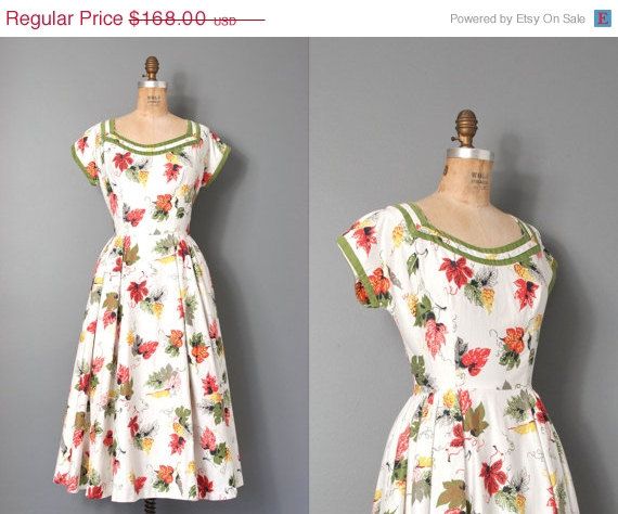 SALE vintage 1950s dress / 50s swing dress / 1950s floral dress / AUTUMN RHYTHM