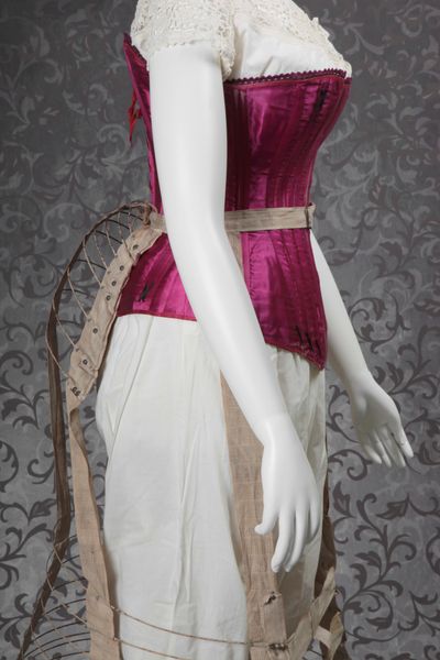 Underneath it all - Muslin chemise, ca. 1870, cotton drawers, ca. 1870's  LaFiancée style fuchsia …