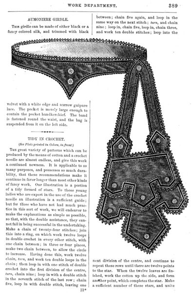 Girdle with pocket, from Godey’s Magazine, April 1864.