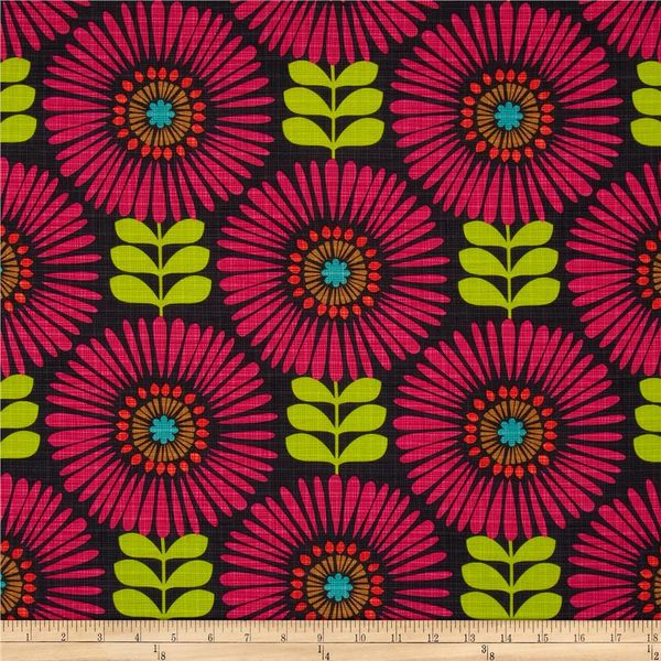 Michael Miller Hashmark Fringe Flowers Magenta