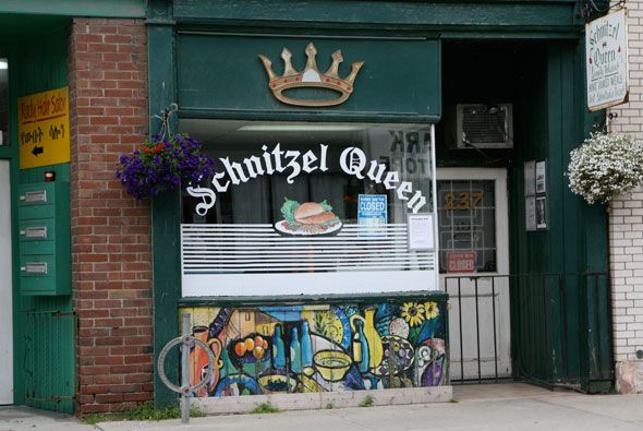 Toronto. If you go, you have to go to Schnitzel Queen, but fyi, it's TINY.