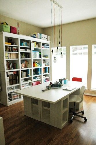 This is a homeschool room setup, but it would work well for a craft room