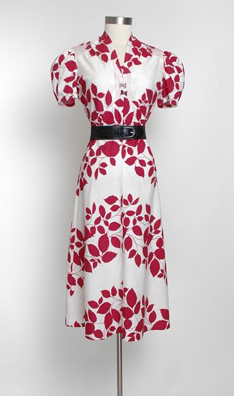 1930's Red and White Cotton Dress