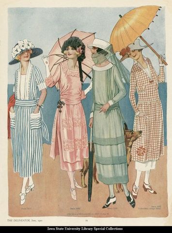 1918 The Delineator --blue striped dress