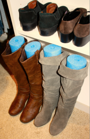 Cut a pool noodle to help your boots stand upright.