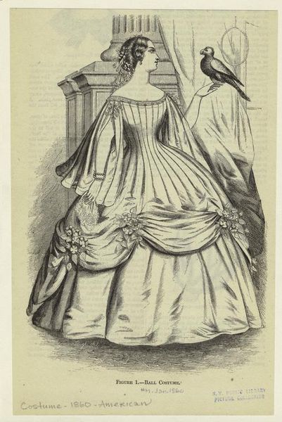 Ballgown, Jan 1860 US, Harper’s Magazine- Interesting (and rare?) use of gored princess line.