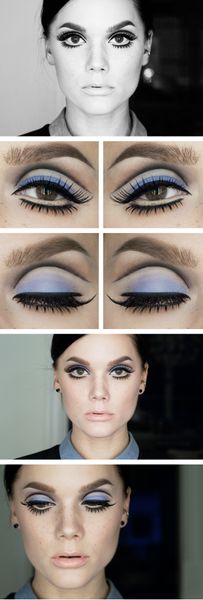 RETRO 60'S STYLE MAKE-UP. Lower lashes are coated with white or gold mascara to blend with the extr…