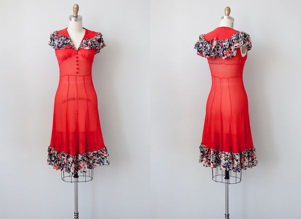 vintage 1920s dress / vintage 20s red sheer flapper dress / vintage 30s dress / 1920s. via Etsy.