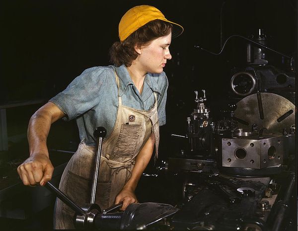 A female factory worker in 1942, Fort Worth, Texas. Women entered the workforce as men were drafted…