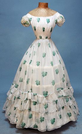 Young lady's summer party dress. 1860s. White cotton voile