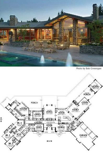 large ranch home plans | Cliff May inspired ranch house plans from Houseplans.com