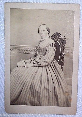 CDV CIVIL WAR ERA WOMAN IN HOOP STRIPED DRESS 2 3/4 x 4" | eBay