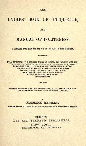 1873-The Ladies' Book of Etiquette and Manual of Politeness. Describes appropriate dress for the fo…