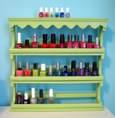 spice rack to organize nail polish... I think I'd use it for makeup in general