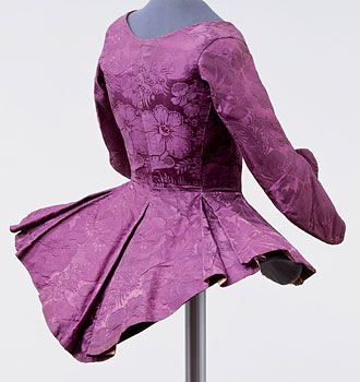 Woman's jacket of purple silk damask, Germany, c. 1750-1770. The large protruding basques once lay …
