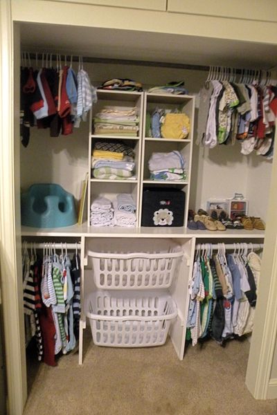 Laundry Basket in Closet. No need for hampers and can take it straight to the laundry room
