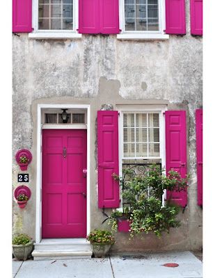 Pink door and shutters