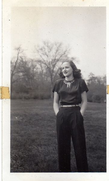 Classic 1940s blouse and slacks.