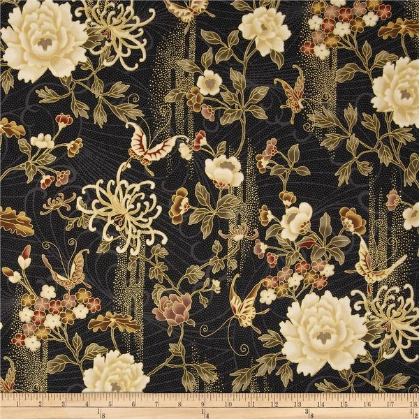 Narumi Metallic Mums & Butterfly Black/Gold