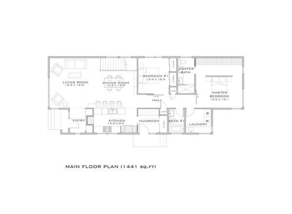 Modern 2 Beds 2 Baths 1441 Sq/Ft Plan #909-6 Main Floor Plan - Houseplans.com