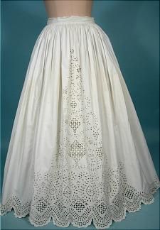 Worn with an open-front wrapper. c.1863 White Cotton Broderie Anglaise Lace Petticoat