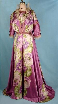 1909 Liberty, London,   Floral Sillk Satin Dressing Gown