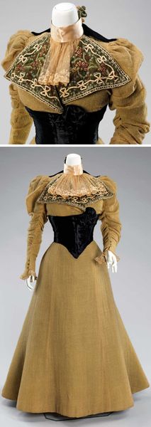 Dress, Fox sisters, New York, 1896-99. Wool and silk. Metropolitan Museum of Art's comment: "This i…