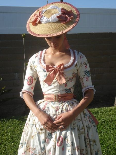 Beautiful,floral Georgian dress and hat.