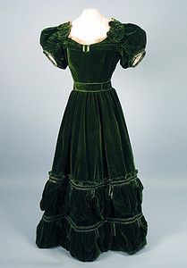 Green Velvet Evening Dress, 1830s