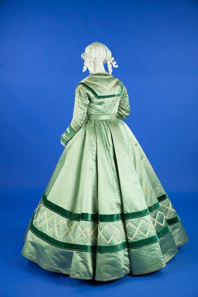 Light green silk satin gown with two bodices, 1863-69