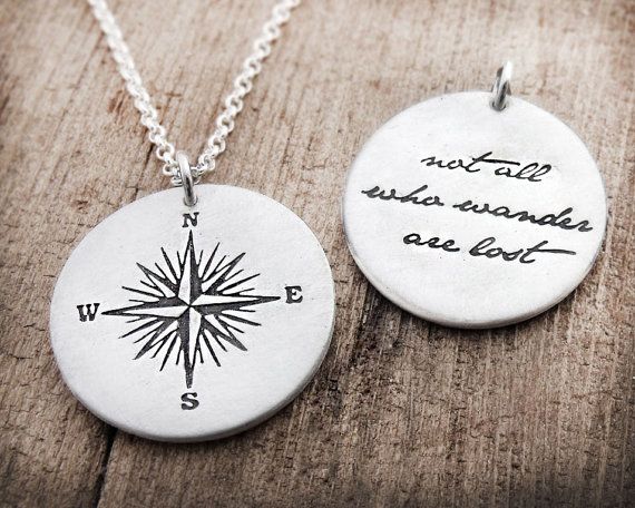 Compass necklace  Not all who wander are lost  by lulubugjewelry
