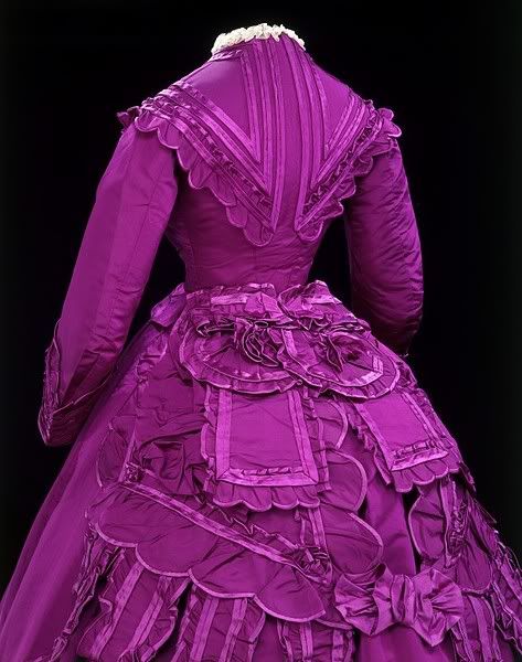 1869 - Magenta Silk Gown  - V - (Back view)
