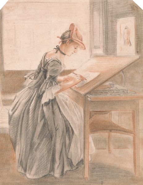 "A Lady Copying at a Drawing Table, ca. 1765, by Paul Sandby    Red and black chalk and stump on me…