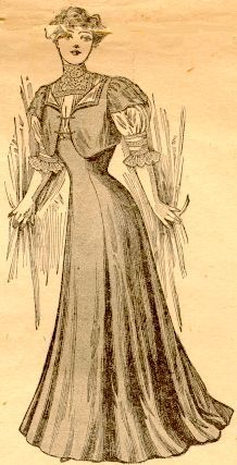 A "bolero" dress from a 1904 fashion circular. Note all the detailing at the sleeves and neck.