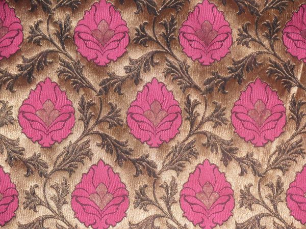 Pure Silk Brocade Fabric Pink,Black & Metallic Gold color