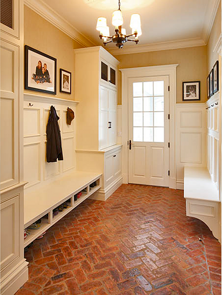 Herringbone brick floor. Love the entry
