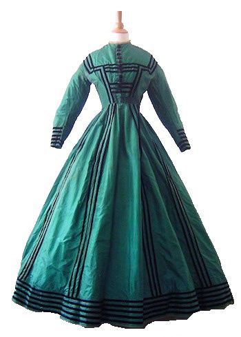 Emerald Green Silk Afternoon Gown with Jacket, 1860's  "Museum deaccession from Fashion Group Inter…