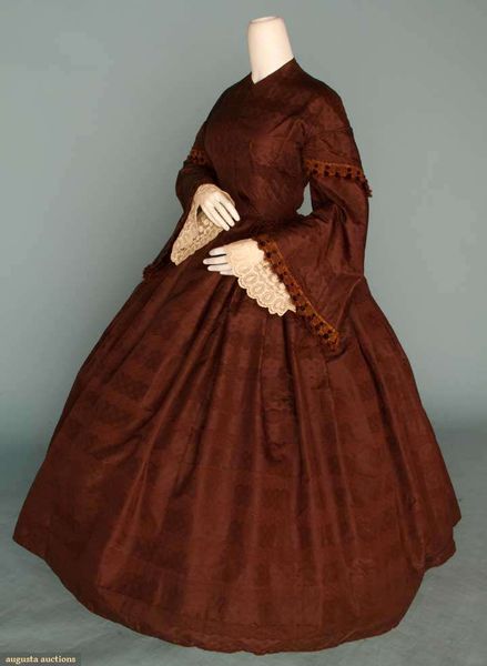 Silk brocade day dress, ca. late 1850's.