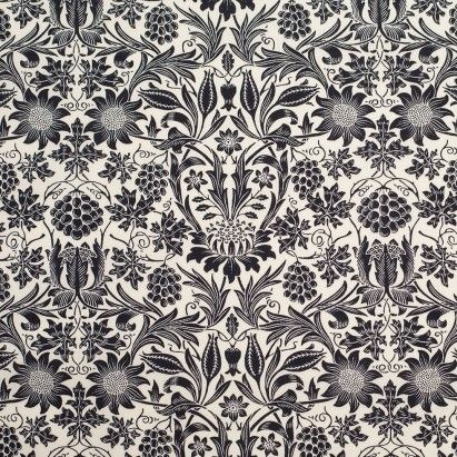 Black/Antique White Floral Printed Stretch Cotton Poplin Fabric by the Yard | Mood Fabrics
