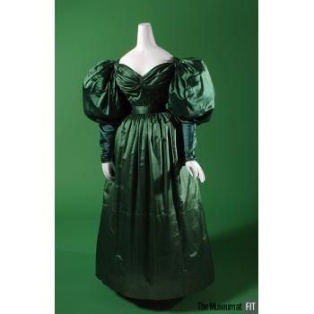 The Museum at FIT - Green silk satin dress c. 1830