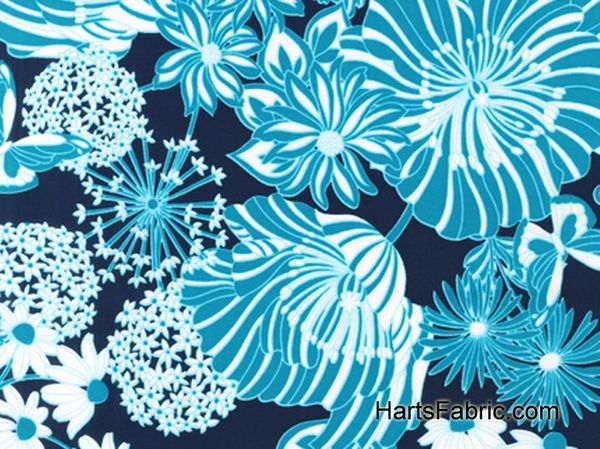 Mixed Floral Fabric Teal on Navy