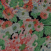 Chrysanthemum Border Print  Crinkle Silk Chiffon - Corals/Green/