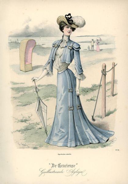 Edwardian fashion plate- beautiful blue dress. Netherlands, 1901, De Gracieuse