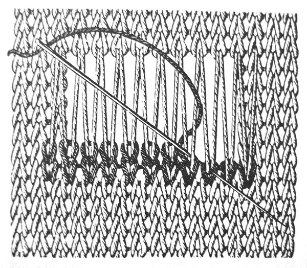 'Swiss darning'; in the example above you can see how to fix a hole in a knitted cloth,