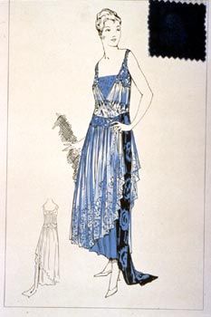 Drawing of art deco/flapper evening gown, 1920s, A and L Tirocchi