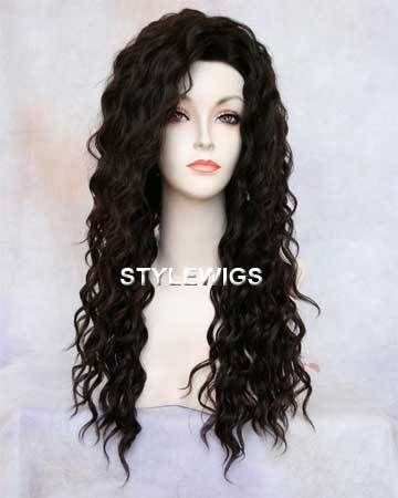 Human Hair Blend Long Curly Heat Safe Dark Brown Wig SABR 4