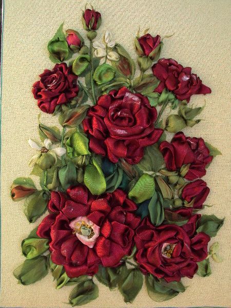 Red roses   Silk ribbon embroidery by SilkRibbonembroidery on Etsy, €80.00