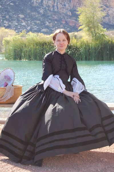 1860's Fashionable Mourning Dress, Silk and Velvet